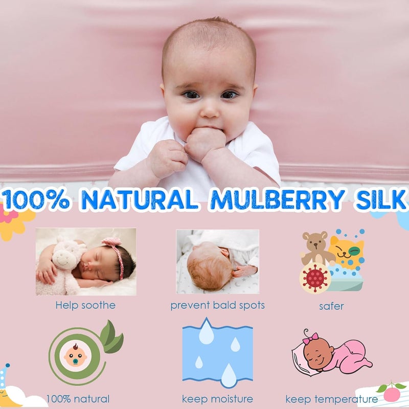 PROMEED 2 Pack 100% Mulberry Silk Crib Sheet for Baby Hair, 23 Momme Silk Bassinet Slip for Baby Bald Spots, Soft and Safe Silk Cot Sleeve for Everyday Use (Pink) - Image 2